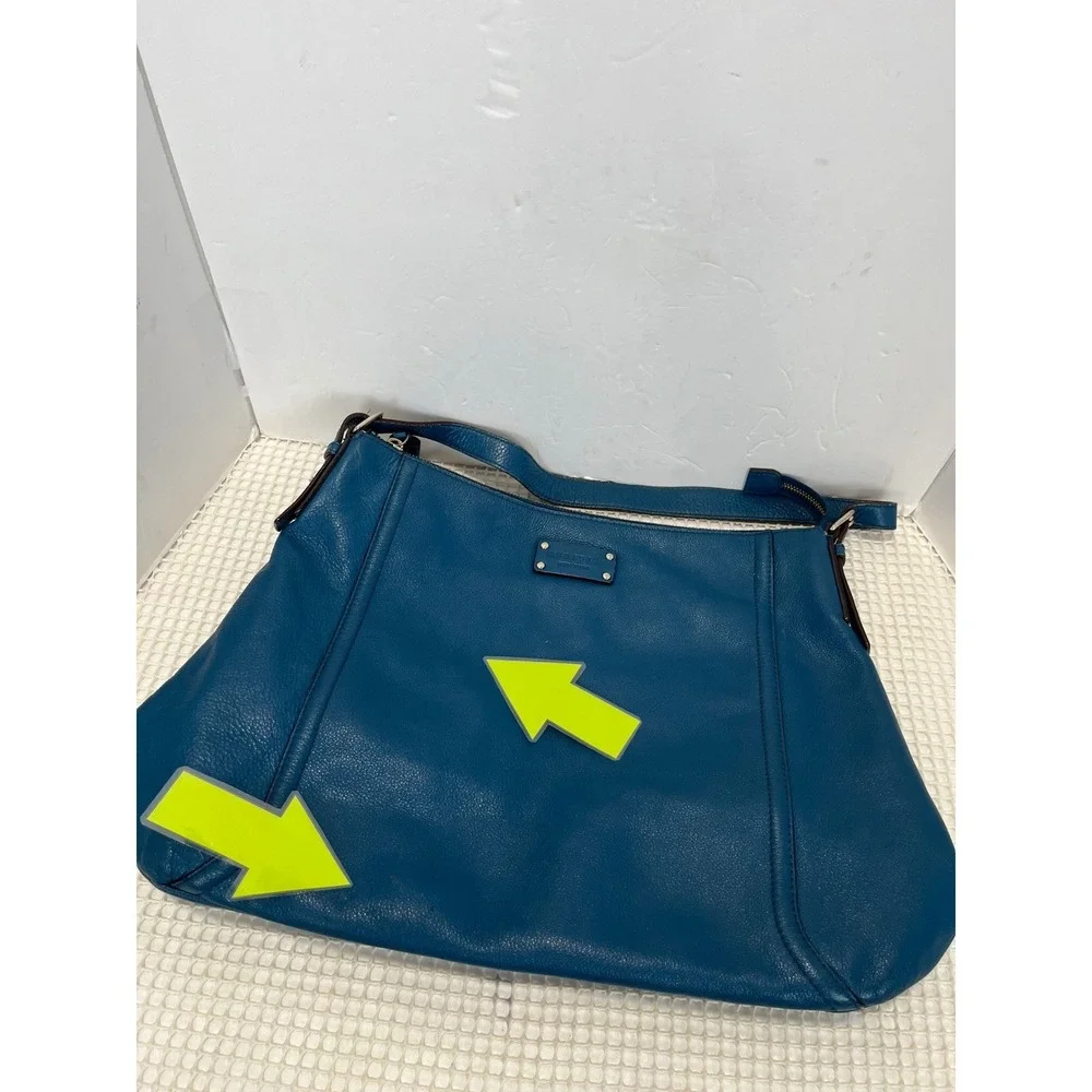 Kate Spade New York Hobo Shoulder Bag Teal Blue Pebbled Leather Tassel Large